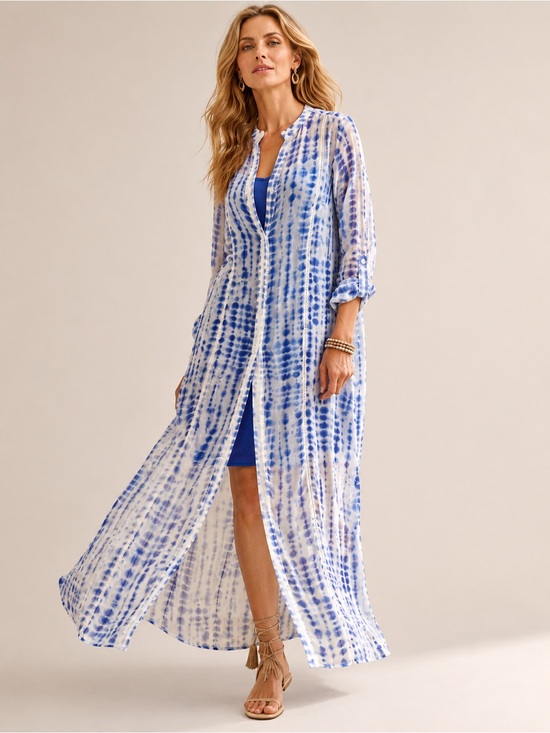 Soft Surroundings Dresses & Skirts - Soft Surroundings Sheer Maxi Dress w Slip XS Blue White Button Front Resort Boho